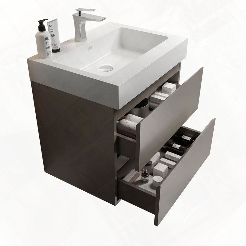 Meuble-lavabo mural flottant avec évier, Gris, 24"