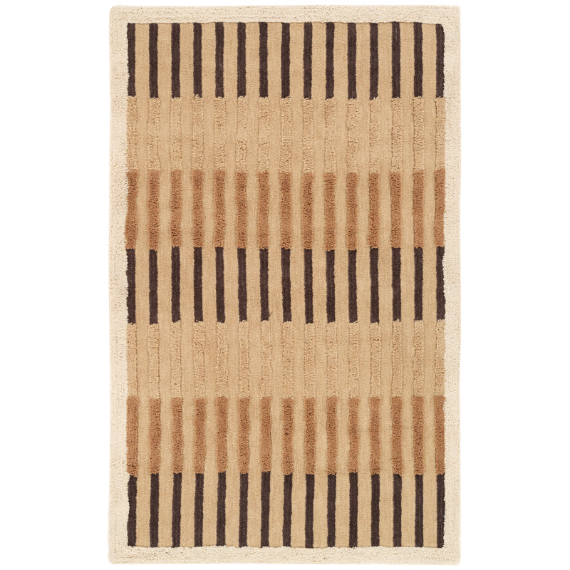Tapis brun en laine mélangé lavable à la main, Rectangle 6 pi x 9 pi