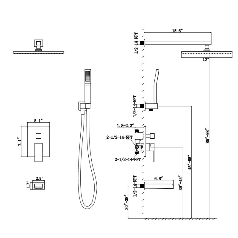 Système de douche complet avec valve brute