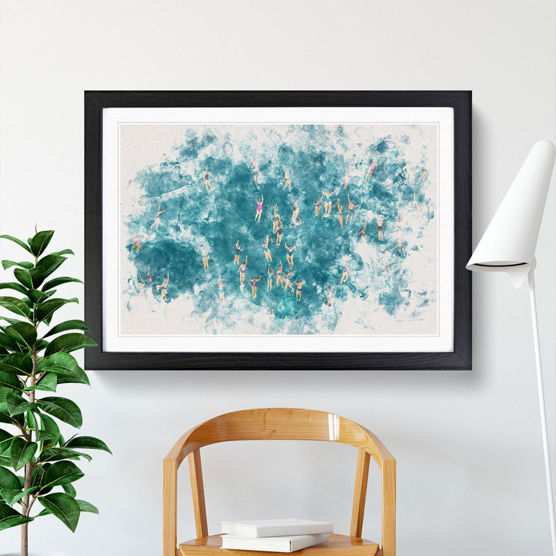 Swimmers Swimming - Picture Frame Graphic Art Print on MDF, 62cm H x 87cm W x 2cm D, Black Framed