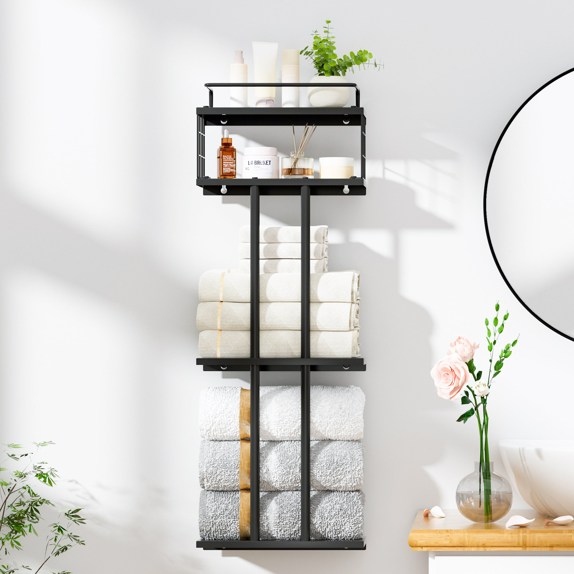 Hand Towel Hooks Wood Bathroom Shelf Wooden Towel Rack With Shelf