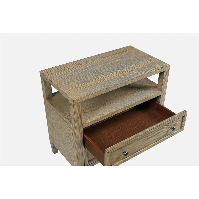 Table de chevet 2 tiroirs avec tablette ouverte en bois brun clair / beige 1pc