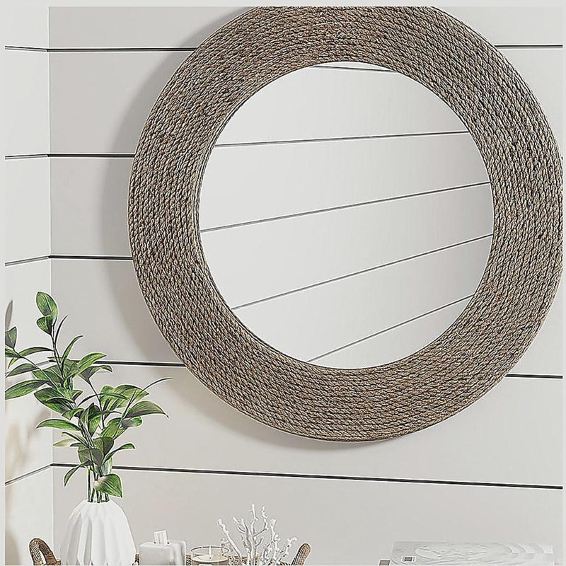 Miroir mural rond en corde de jute naturelle 26 po