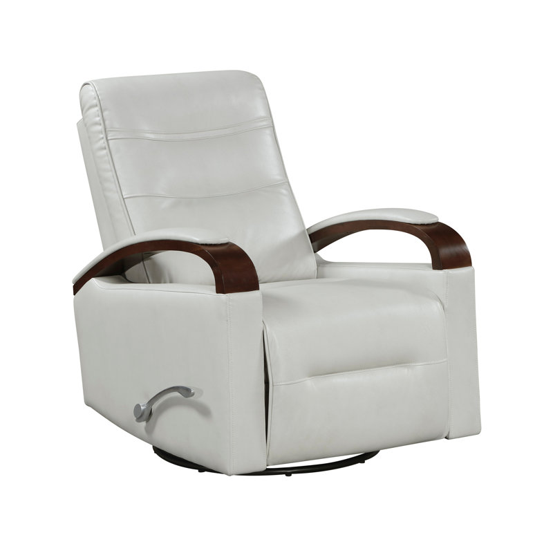 1Pc Swivel Gliding Recliner Faux Leather Upholstered Solid Rubberwood Arms Luxurious Living Room Furniture, Smoke