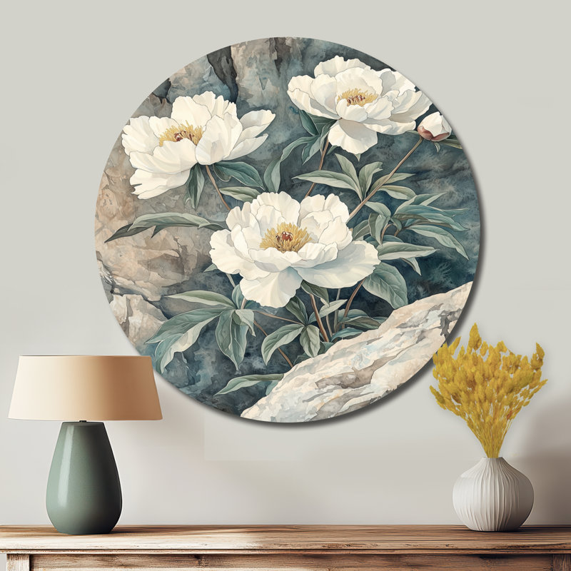 Kardel - pivoines, art mural rond en métal, H 29 po x l 29 po