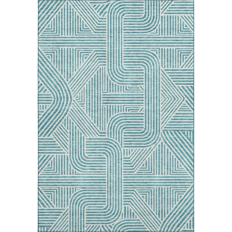 Premium Machine Washable Prisco Teal Rug
