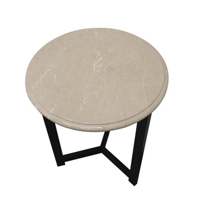 Round Onyx Marble Side Table – 16" Diameter, 22" Height – Black & Gold Stone Top with Black Metal Base – Modern Accent End Table