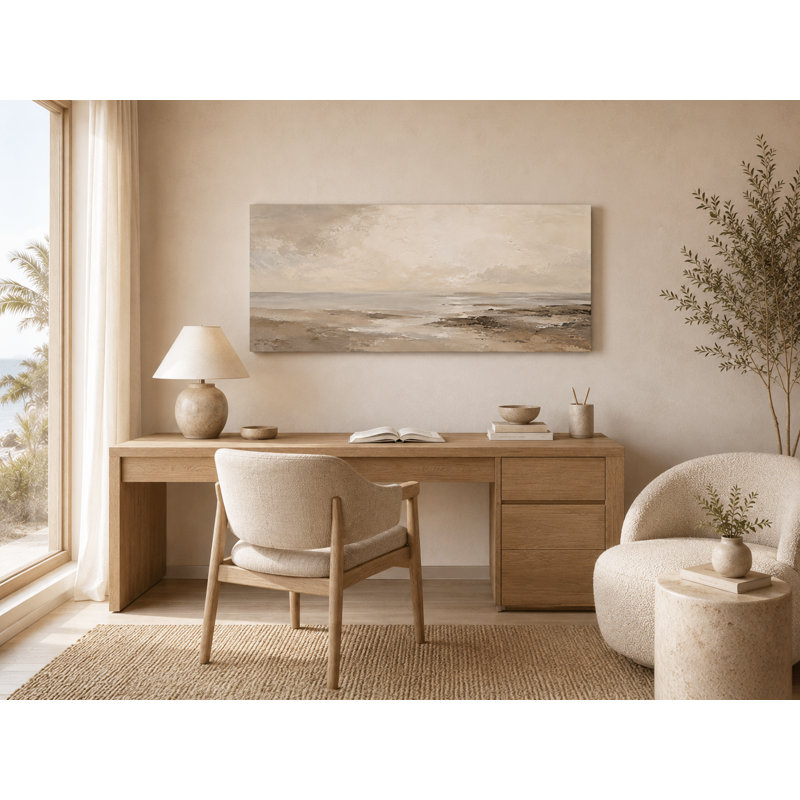 Ivoire beige paysage marin minimaliste enveloppé Ingeburg, L 48 po x H 24 po x P 1,5 po