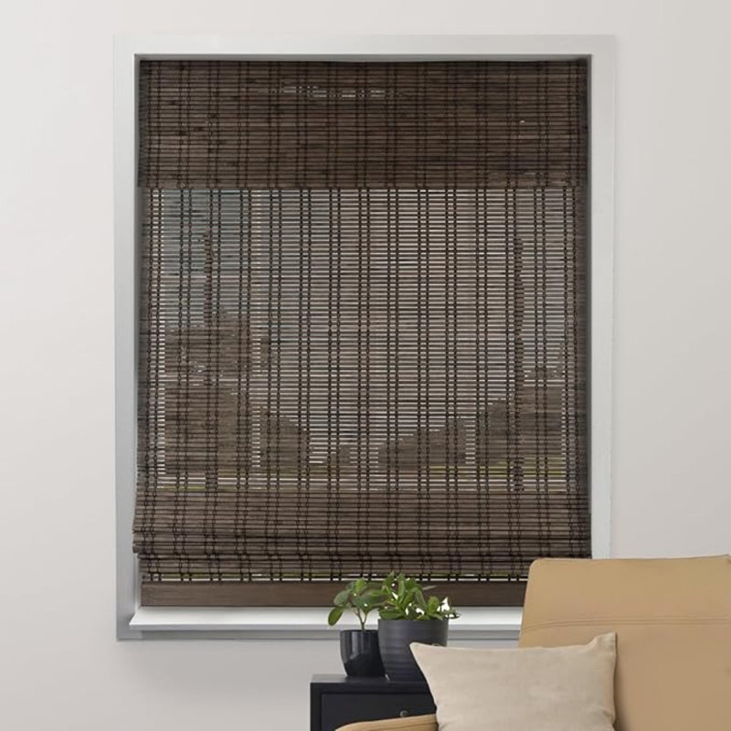 ARLO BLINDS Dali Walnut Sheer Bamboo Roman Shades, 45"W x 60"L