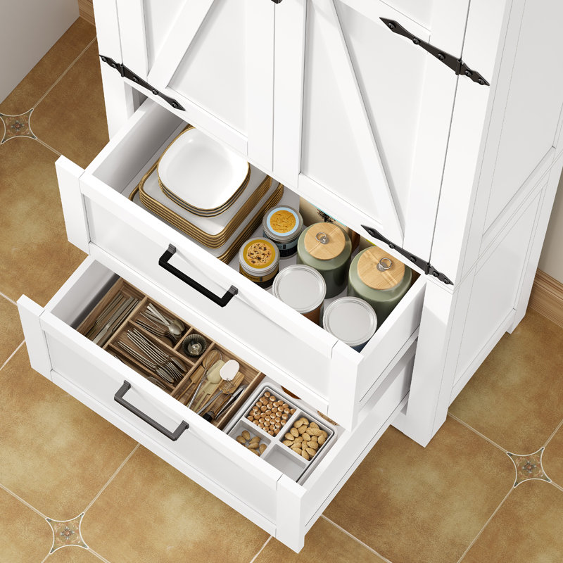 Armoire de rangement Farmhouse, armoire de rangement de salle de bain avec 2 portes et tiroirs, Blanc