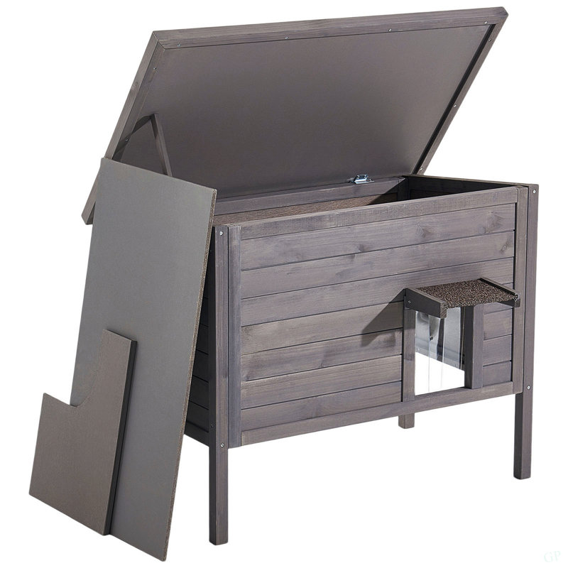 Maison de chat chauffée, maison de chat en bois isolée pour chats d'extérieur, abri de chat sauvage imperméable avec coussin chauffant, porte à rabat en PVC et toit en asphalte ouvert pour 1 à 3 chats en hiver, 34 x 21 x 27 po
