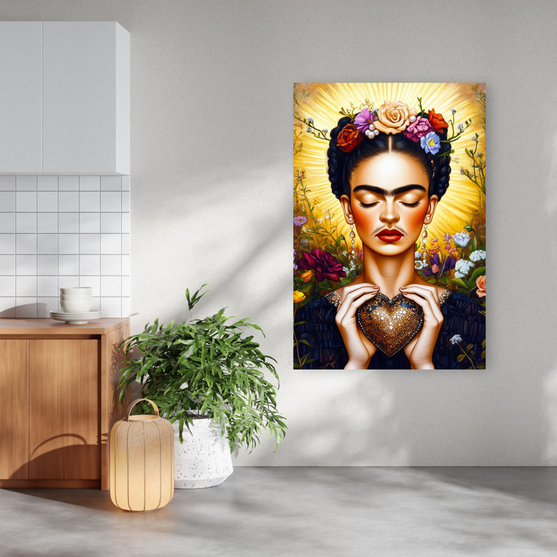 Frida Love Portrait Modern Traditional Vibrant Monkey Nature Portrait Wall Art Print 1 Piece Wrapped Canvas Wall Art