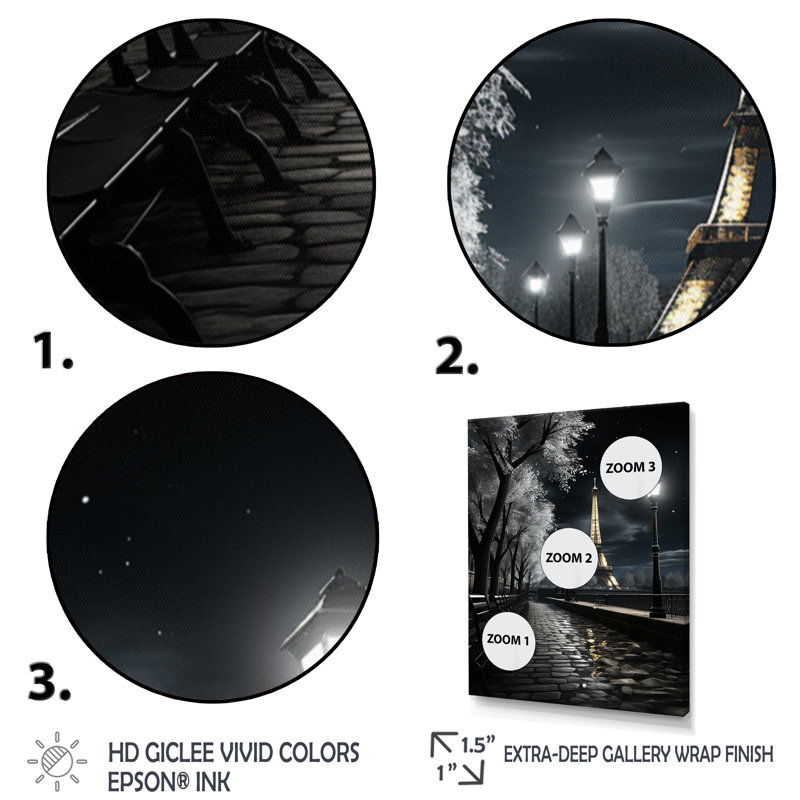 «Parisian Moonlit Night II», reproduction sur toile, H 40 po x l 30 po x P 1,5 po, Cadre flottant noir
