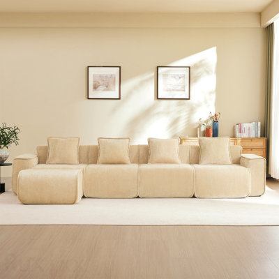 Modular 4 Seat Boneless Cloud Sectional Sofa, Wear-Resistant Velvet Oversized Convertible Couch with Ottoman