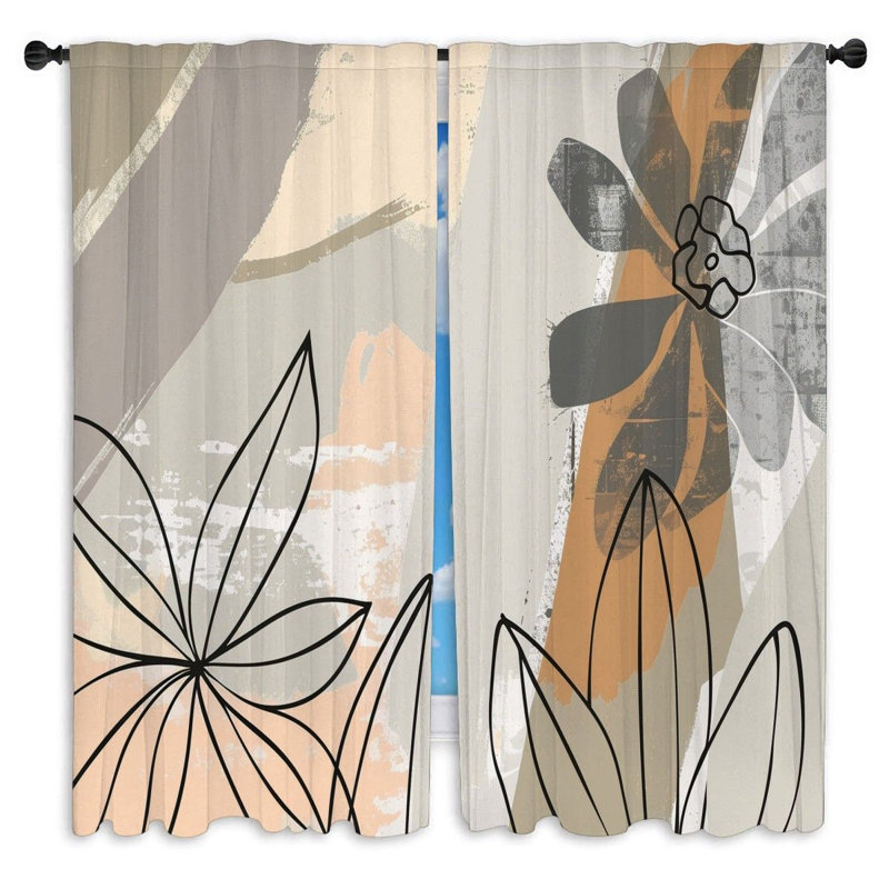 Rideaux de fenêtre à motif floral avec drapeaux abstraits - 2 panneaux, L 40 po x L 61 po