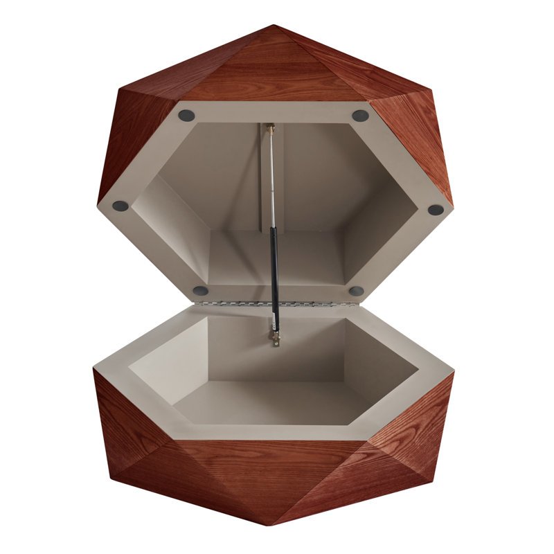 Table basse 36,61 po de style rétro avec plateau escamotable Polygon, espace caché rabattable, table basse cylindrique en placage de bois massif avec rangement pour le salon, la chambre à coucher et le bureau, rougeâtre