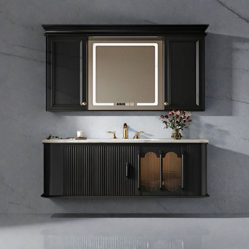 Armoire de salle de bain style français rétro, H 19,68 po x l 62,99 po x P 21,65 po