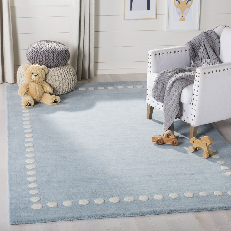 Antaeus Kids Hand Loomed Wool Rug, Rectangle 6' x 9', Blue/Ivory