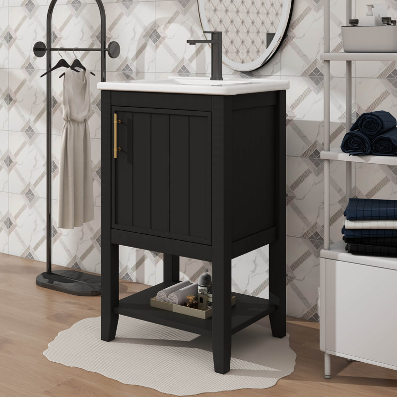Améliorez le rangement avec un meuble-lavabo de 20 pouces équipé d'un lavabo et d'une tablette ouverte, Noir