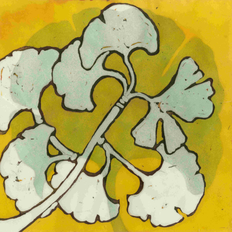 «Gold Batik Botanical IV» par Andrea Davis - reproduction sur toile tendue, H 12 po x l 12 po