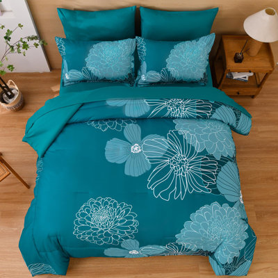 7 Piece Floral Comforter Set Soft Microfiber Bedding Set with Comforter Pillowcases Pillow Shams Sheets