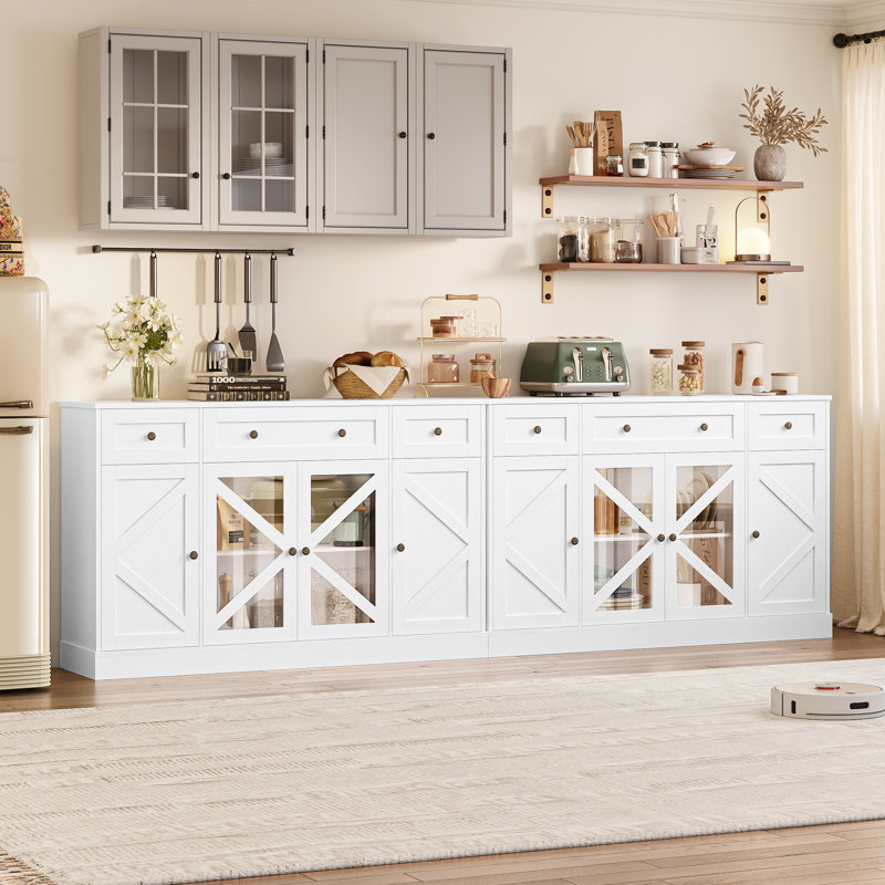 Lovern 55.1'' W 4-Door Sideboard with 3 Drawers, Interchangeable Doors, Close-Out Sales, White