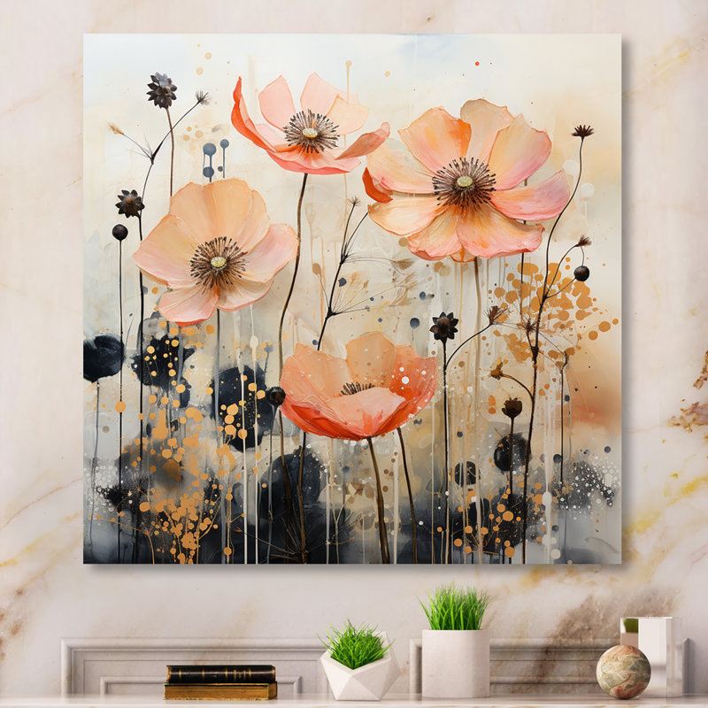 «Peach Blossoming Abstractions I», art mural abstrait sur toile, H 36 po x l 36 po x P 1,5 po, Toile tendue