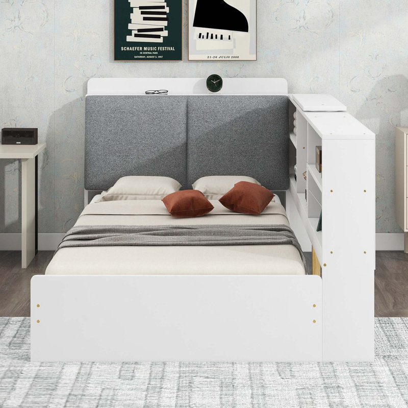 Lit plateforme avec 2 tiroirs, Simple, Blanc