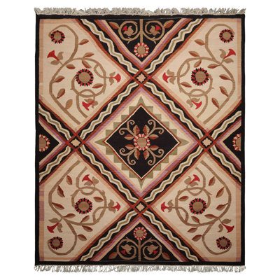 Tapis traditionnel kilim ivoire en laine tissé à la main 8 pi 2 po x 9 pi 9 po