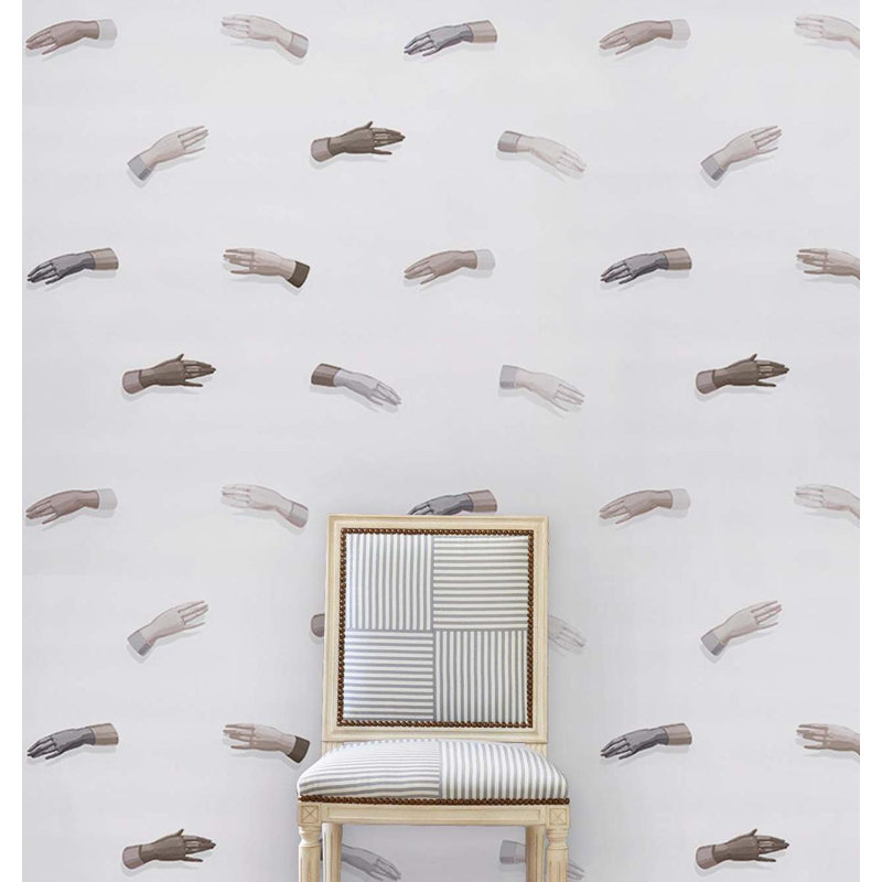 Papier peint Schumacher x Charlap Hyman & Herrero / Pilar Almon Manos, Gris / Neutre