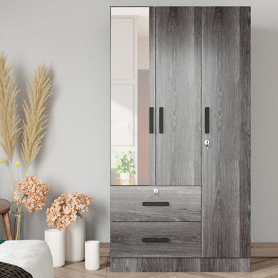 Wardrobe Armoire Closet With A Convenient Mirror On One Of The Doors & Two Drawers by Latitude Run