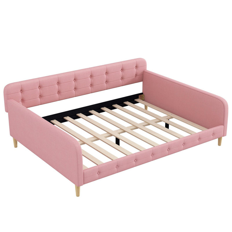 Grand lit de jour rembourré rose avec 4 pieds de soutien - robuste pour chambre d'amis / salon, Rose
