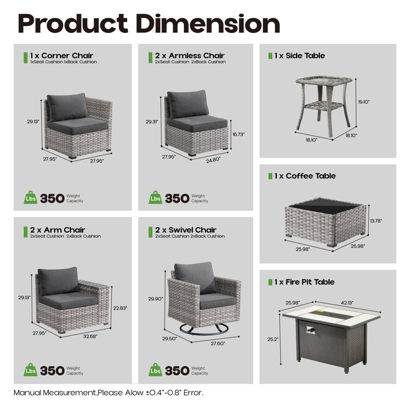 Baili 7 - Person Outdoor Seating Group With Cushions, Black