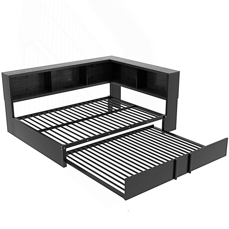 Metal Full Size Daybed With Trundle, Storage Cabinets And Usb Ports, Day Bed, Black