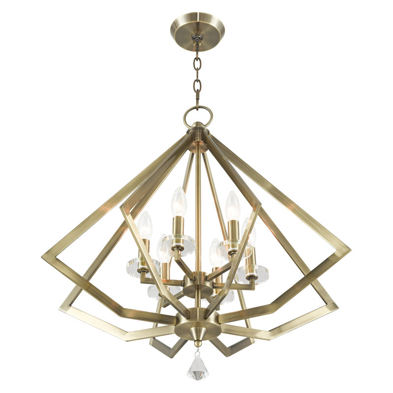 Zyvon Dimmable Lantern Geometric Chandelier, Antique Brass, 6, 26" H x 25" W x 25" D