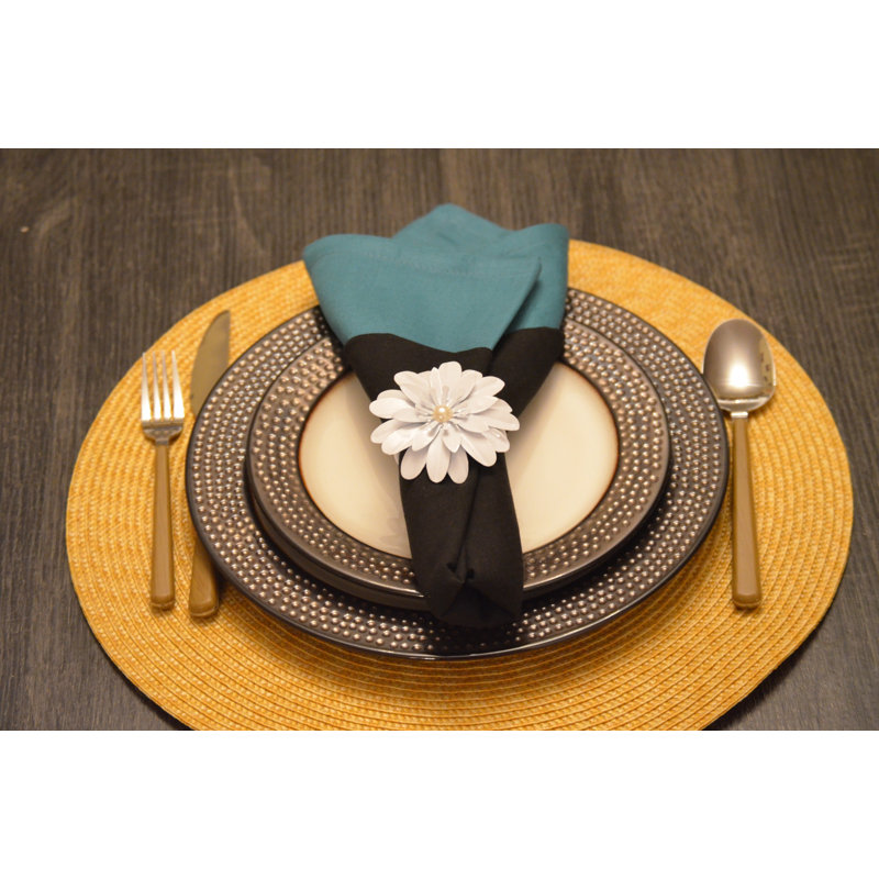 Rond de serviette fleur, 12, Blanc
