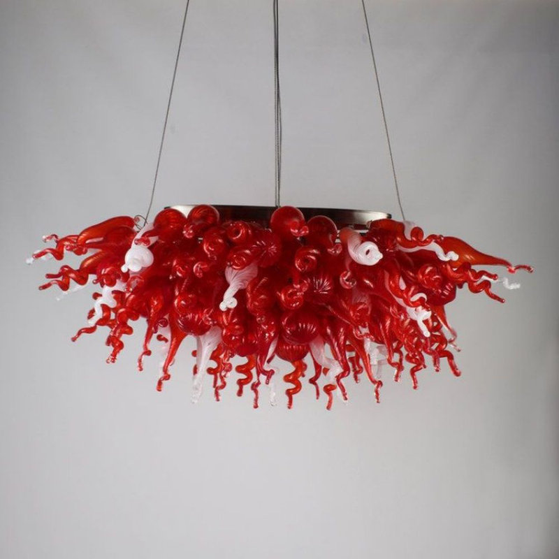 Lustre en verre soufflé à la main Bellissima, Ambre / brun / blanc, 36” Wide x 18” Height, Nickel poli