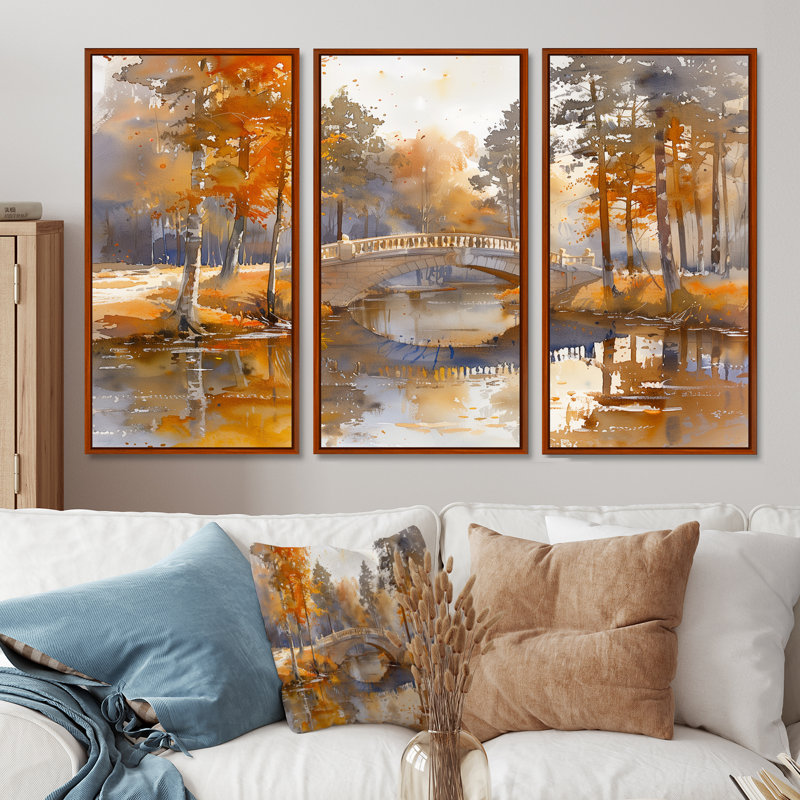 Soan - ensemble d'art mural Bridges, H 28 po x l 36 po, Cadre flottant brun