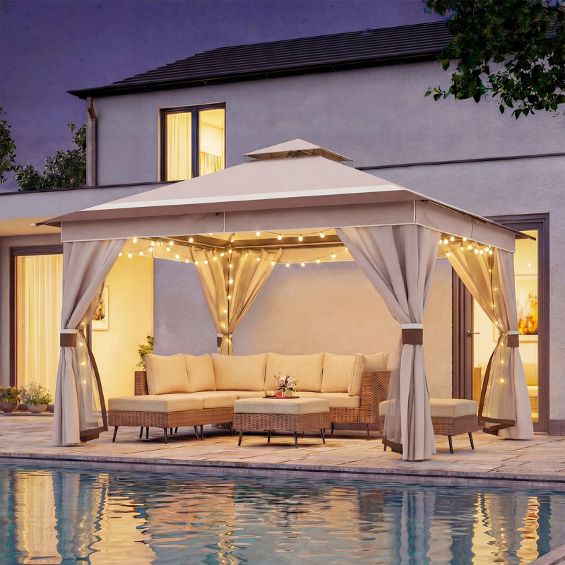 Pavillon de jardin en acier, 12 * 12 pi, Kaki couleur (nouveau)