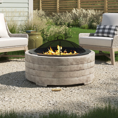 Faynell Round Concrete Wood Burning Fire Pit with Lid
