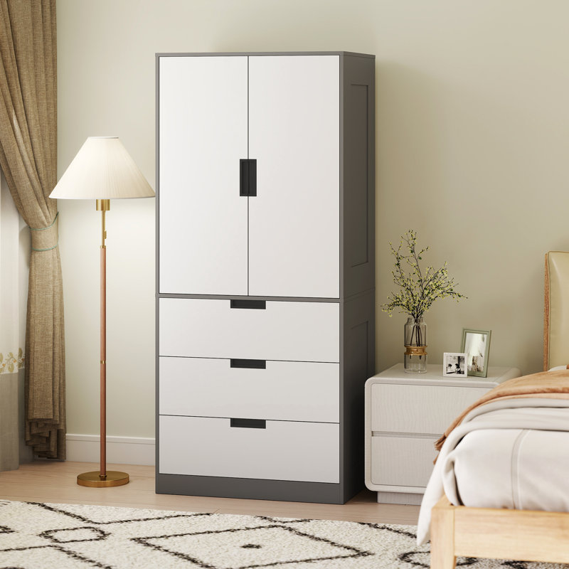 Keiralyn 2 Door Manufactured Wood Wardrobe, White/Grey