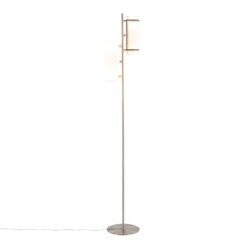 Lampe sur pied Rhonda en nickel brossé avec abat-jour blanc Rhonda