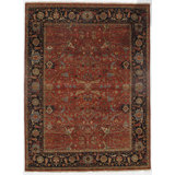 Farahan Hand Knotted Wool Oriental Area Rug in Red/Navy/Ivory