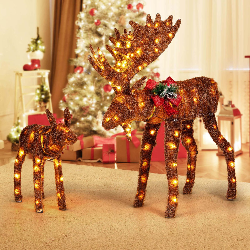  Ensemble de 2 décorations de cerf de Noël illuminées avec 170 lumières DEL 