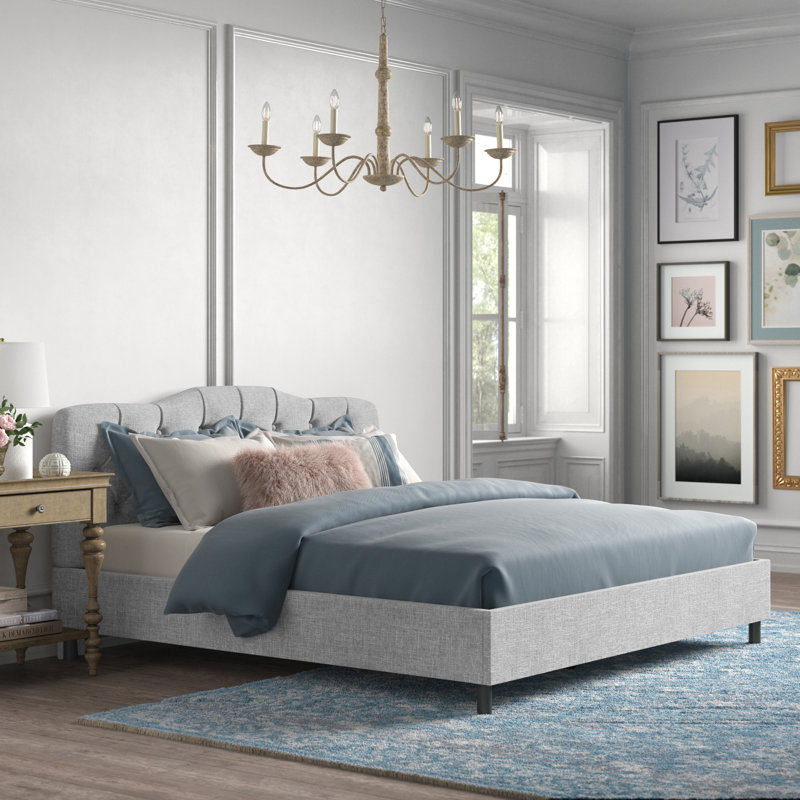 Pires Upholstered Platform Bed, Twin, Zuma Pumice Textured Linen