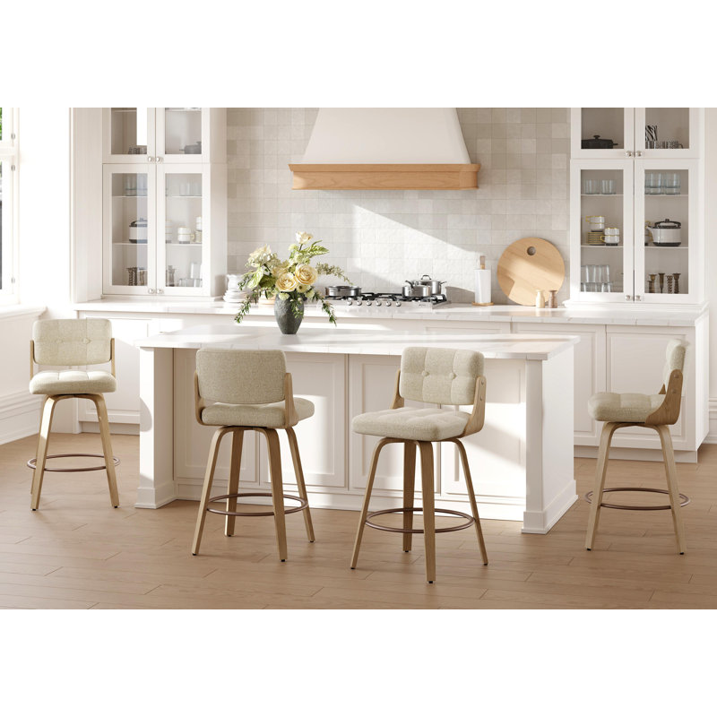 Modern 26" Swivel Counter Stool Upholstered Seat With Sturdy Wood Frame, Beige