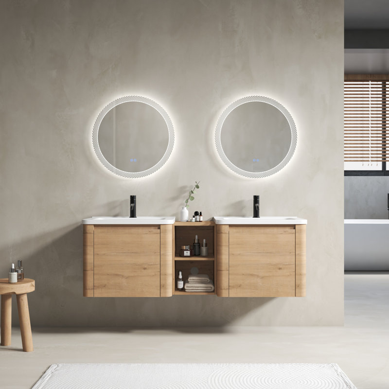 Meuble-lavabo mural 60 po avec éviers et rangement en céramique