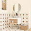 Meuble-lavabo flottant avec lavabo vasque en marbre veiné, meuble-lavabo mural avec tablette ouverte, avec décor en bois-130549805