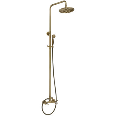 2-Spray Wall Bar Shower Kit 8 In. Round Rain Shower Head With Hand Shower And 2 Cross Knobs In Antique