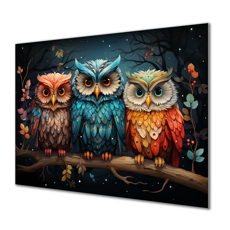 «Stalking Forest Owls», art mural animal en hibou, H 12 po x l 20 po x P 1 po